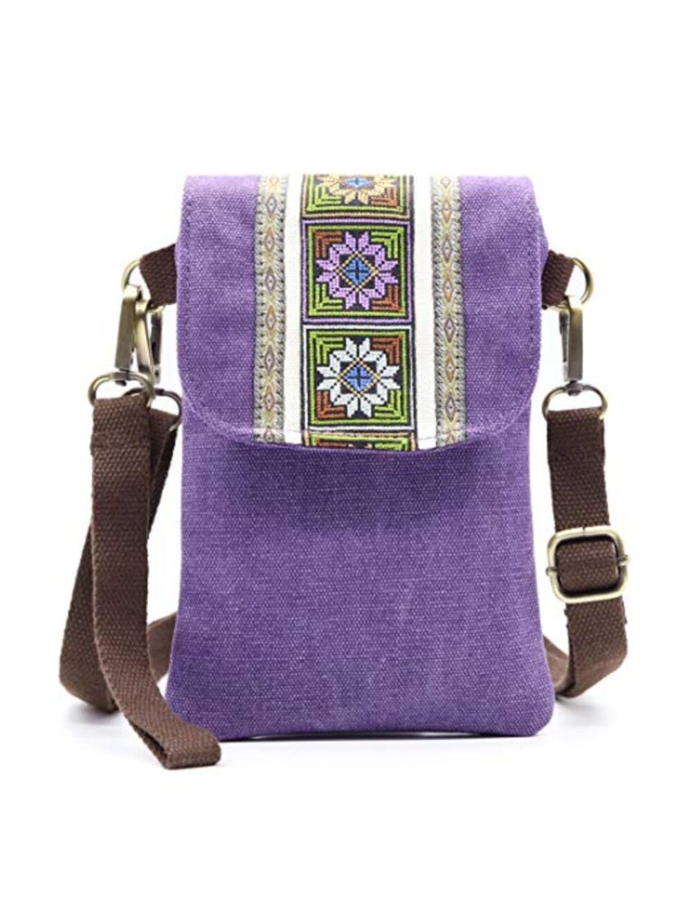 Embroidered Canvas Crossbody Phone Bag Mini Boho Handbag Wristlet